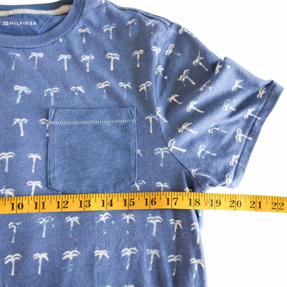 Tommy Hilfiger Light Denim Blue Tee with White Palm Trees All Over Print - Picture 5 of 9